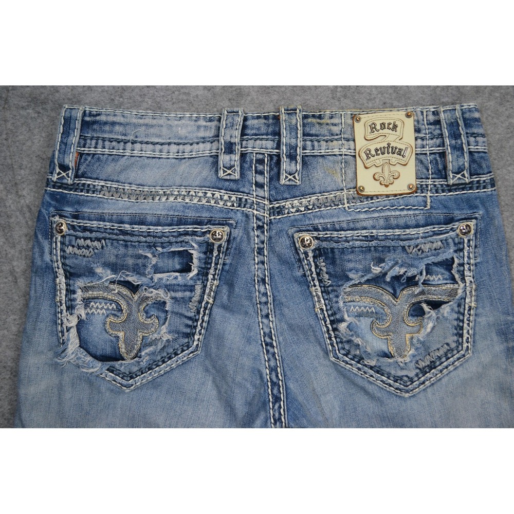 Rock Revival Jeans Mens 32 Light Wash Norma Slim Boot Distressed Denim 34x32